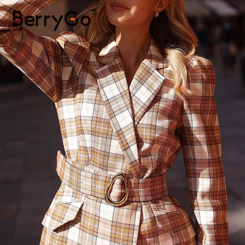 mvrsgreen  Za shirt collar plaid suit blazer women Office lady plaid autumn blazers long sleeve Elegant button female fashion coats