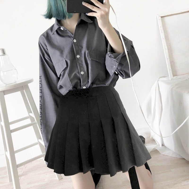 mvrsgreen alt black girl going out?classic style women edgy style church outfit brunch outfit cute spring outfitsShort Skirt Suit Women Spring  New Korean Preppy Style Casual Loose Printed Shirt With Tie + Pleated Skirt Two-piece Sets