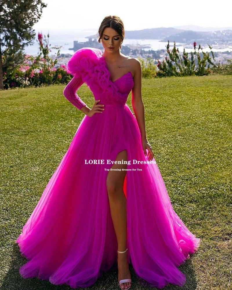 mvrsgreen alt black girl going out?classic style women edgy style church outfit brunch outfit cute spring outfits prom dresses Tulle Evening Dresses Vestidos De Fiesta One Sleeve V-neck Puff Organza Arabic Dubai Formal Gowns Leg Slit Evening Gowns