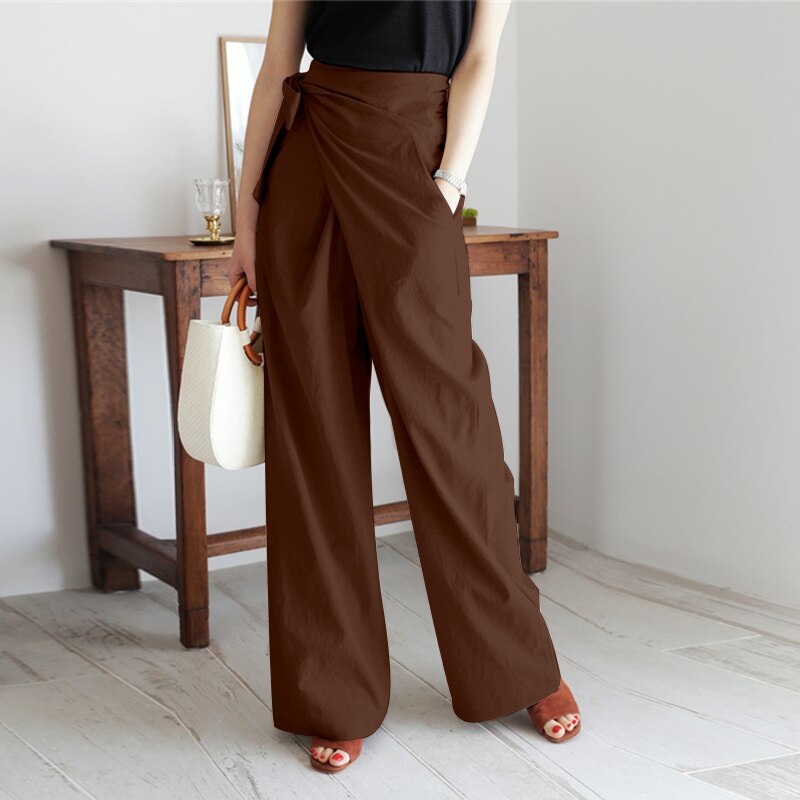 mvrsgreen Women's Vintage Cotton Trousers Celmia Autumn Long Pants Casual Loose High Waist Office Solid Wide-leg Pantalon Femme