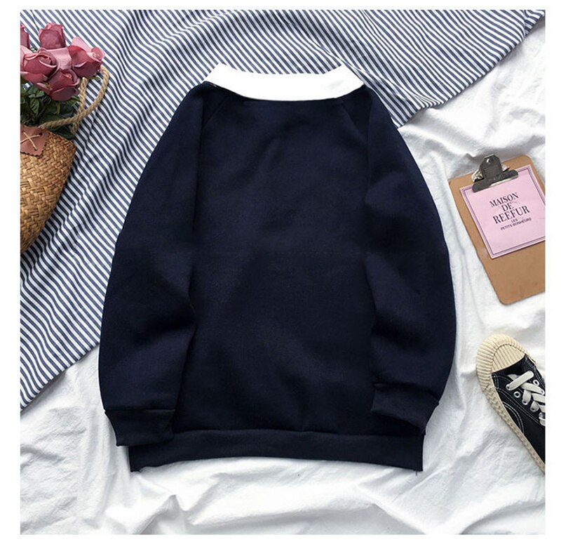 mvrsgreen alt black girl  going out classic style women edgy style tutu Plus velvet thickened sweatshirt autumn winter preppy POLO collar top student fake 2 piece shirt female BF loose hedging Korean