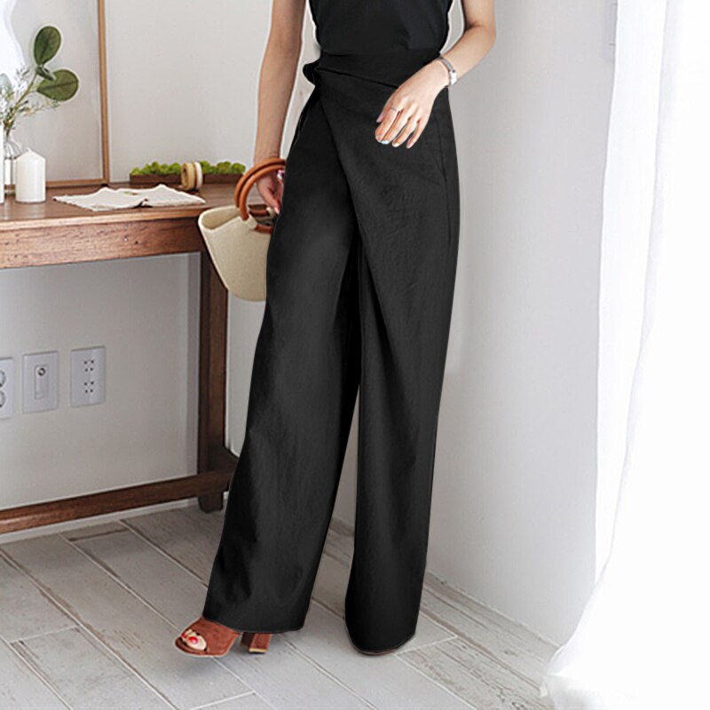 mvrsgreen Women's Vintage Cotton Trousers Celmia Autumn Long Pants Casual Loose High Waist Office Solid Wide-leg Pantalon Femme