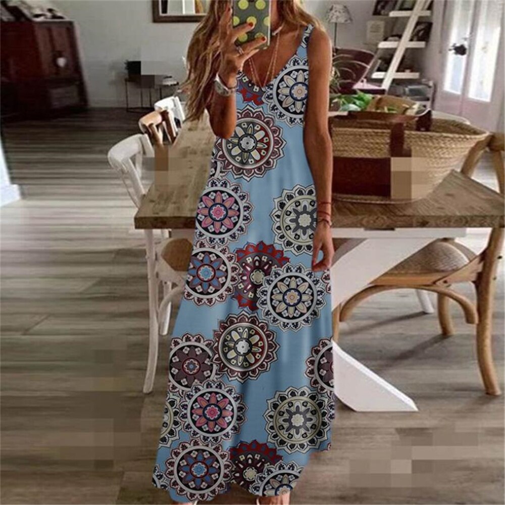 Women Dress Summer Casual Sleeveless Halter Solid Beach Long Dress Round Neck Sling Fashion Beach Clothes Plus Size 5XL