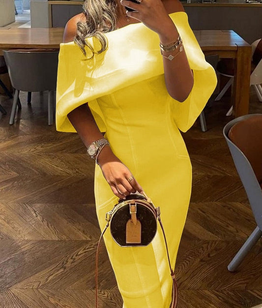 mvrsgreen alt black girl going out classic style women edgy style church outfit brunch outfit cute spring outfits Women Off Shoulder Cape Design Skinny Party Dress