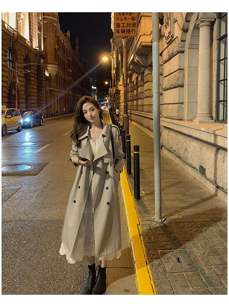 mvrsgreen  Fashion Korean Women's Trench Coat Spring Autumn Double-Breasted Office Lady Casual Windbreaker Coat