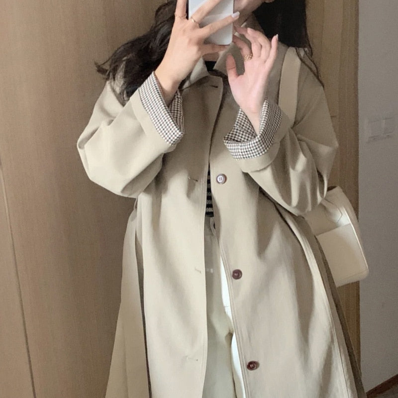 mvrsgreen Women Long Trench Coat Large Size Winter Windbreaker Female Clothes Wide-waisted Breasted With Sashes Slim Outerwear