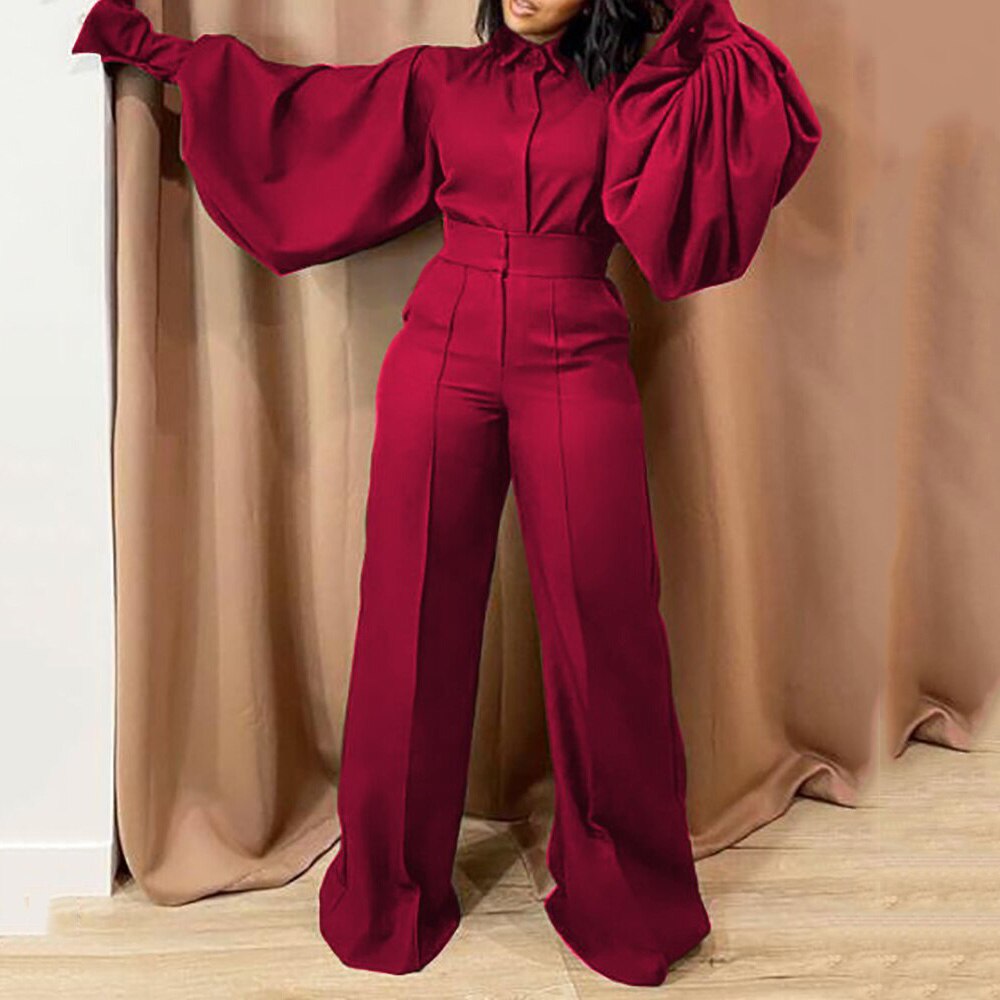 mvrsgreen 2022graduation outfit ideas 90s latina aesthetic freaknik fashion tomboy swaggy going out classic edgy brunch Autumn New Jumpsuits for Ladies Full Lantern Sleeve High Waisted Turn Down Collar Fashion Elegant Long Rompers & Jumpsuits Hot