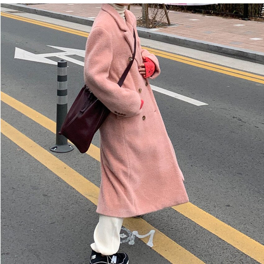 mvrsgreen  Women Elegant Long Wool Coat Fashion Button Autumn Outerwear Clothing Female Winter warm Jacket Vintage Windbreaker