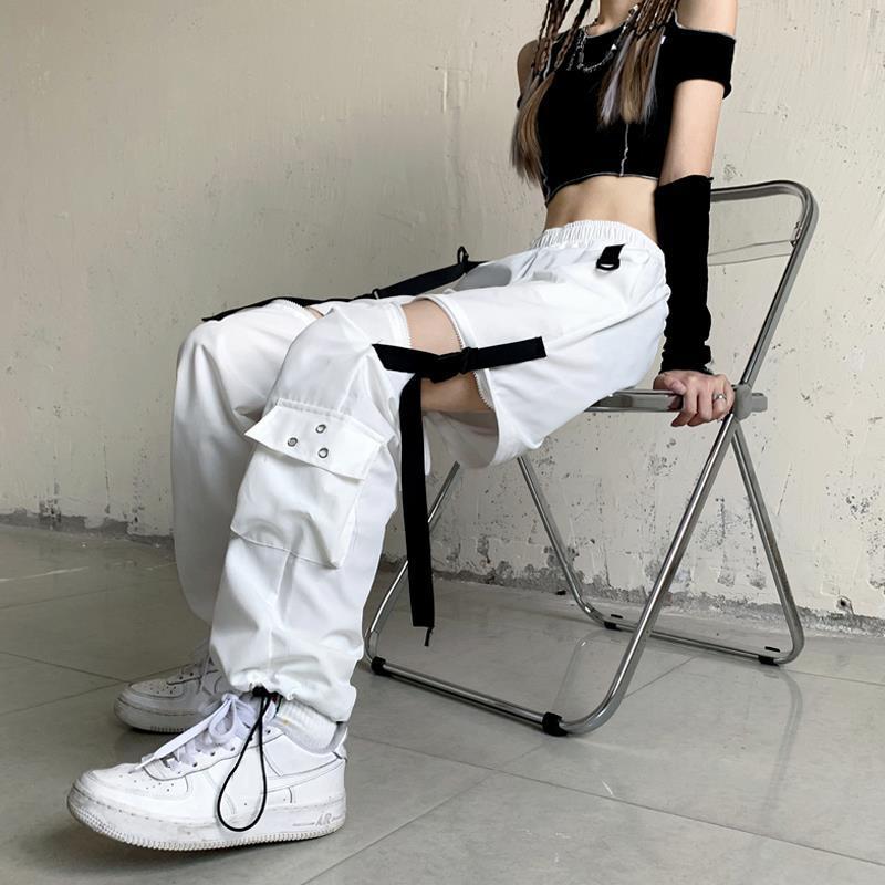 mvrsgreen acubi Detachable White Overalls Women's Spring and Autumn Ankle-Tied Pants  New Dance Design High Street Casual Pants