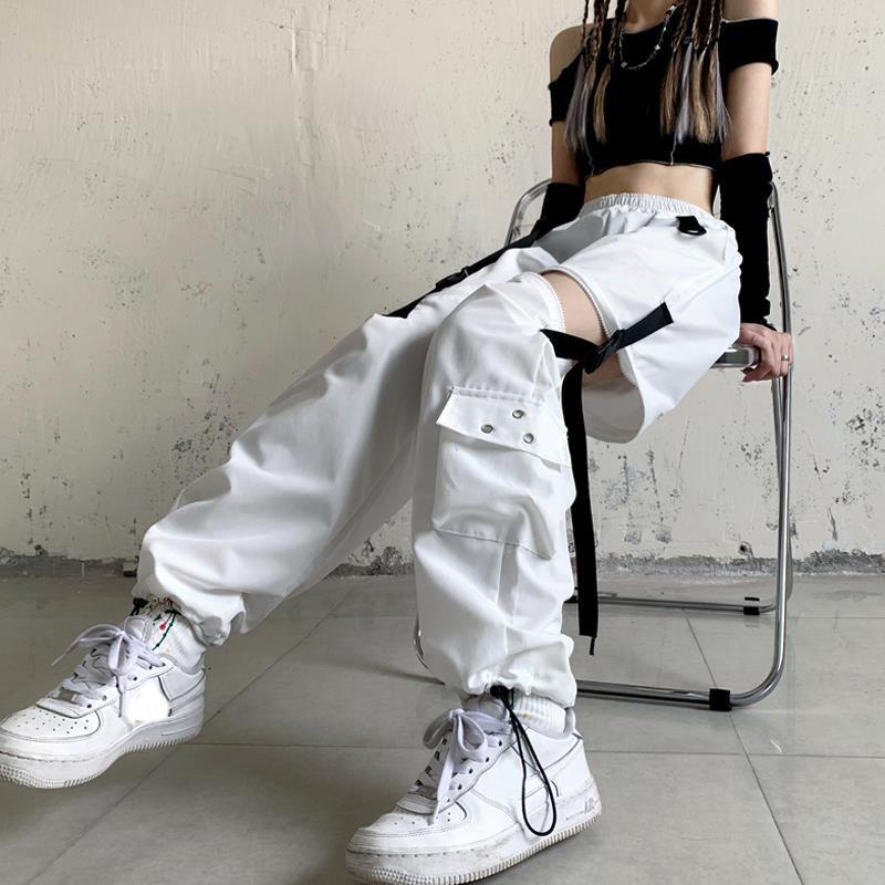 mvrsgreen acubi Detachable White Overalls Women's Spring and Autumn Ankle-Tied Pants  New Dance Design High Street Casual Pants