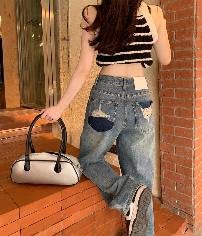 mvrsgreen 90s streetwear High Waist Wide Leg Women's Denim Pants Summer Thin New Elegant Retro Loose Straight Mop Pants