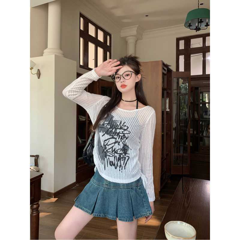 mvrsgreen black sambas outfit 2024 plus Size Women's Clothing Early Autumn New Halter Long Sleeve Two-Piece T-shirt Top