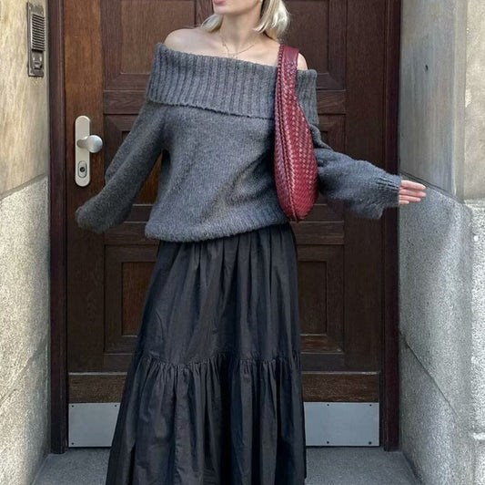 mvrsgreen fall 2024 fashion trends 2024 Autumn New off-the-Shoulder Pullover Sweater off-the-Shoulder Loose Top K7-0666