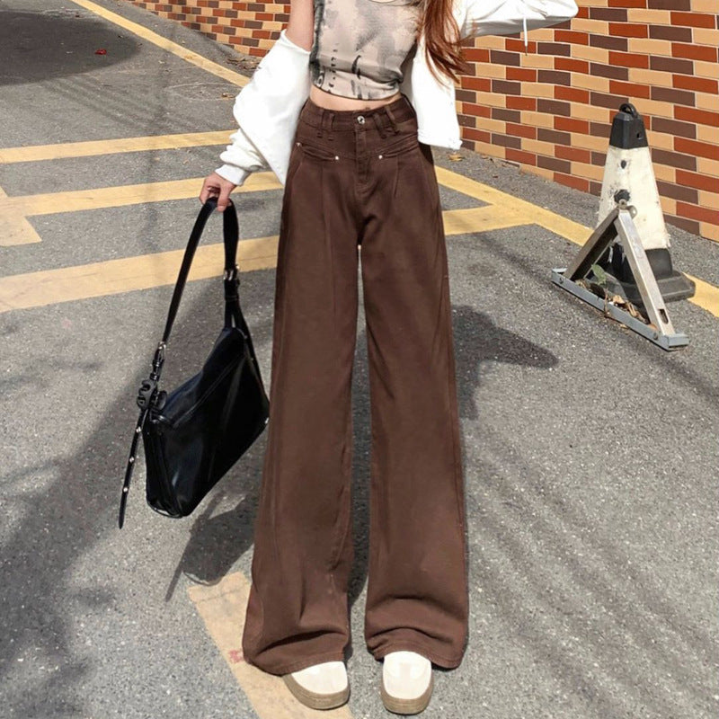 mvrsgreen women’s fall fashion  Creamy-white Jeans Women's Spring and Autumn  New High Waist Slimming Narrow Wide Leg Pants Loose Straight Mop Pants