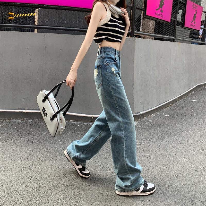 mvrsgreen 90s streetwear High Waist Wide Leg Women's Denim Pants Summer Thin New Elegant Retro Loose Straight Mop Pants