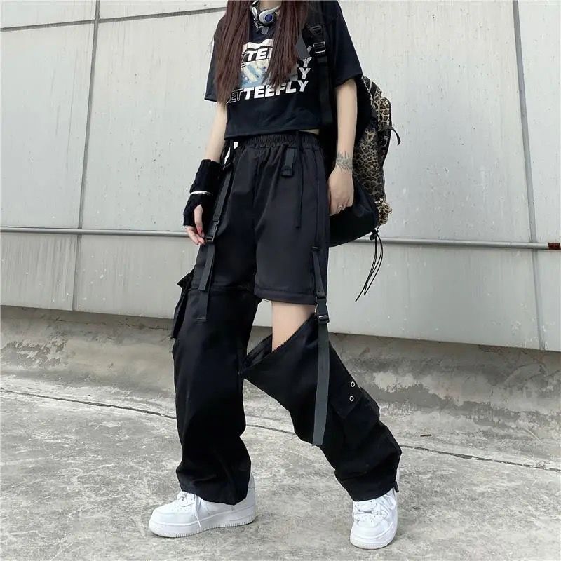 mvrsgreen acubi Detachable White Overalls Women's Spring and Autumn Ankle-Tied Pants 2024 New Dance Design High Street Casual Pants