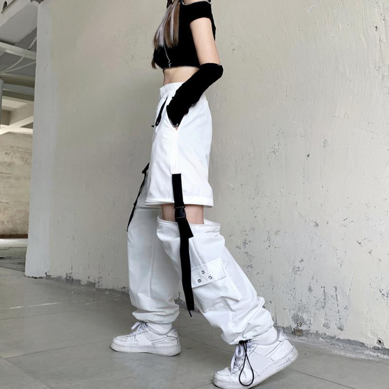 mvrsgreen acubi Detachable White Overalls Women's Spring and Autumn Ankle-Tied Pants  New Dance Design High Street Casual Pants