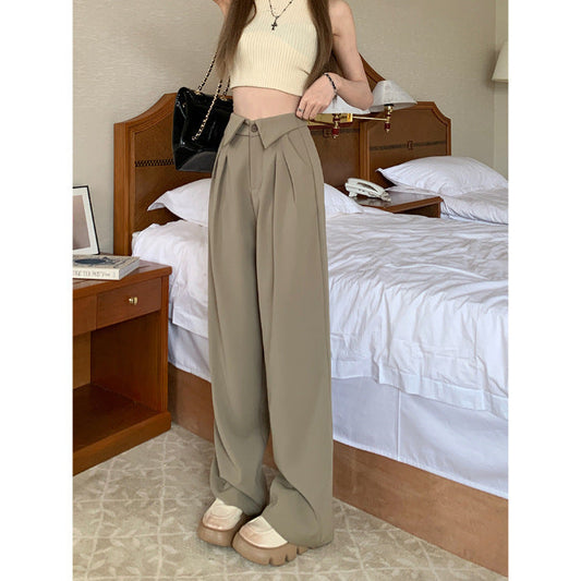 mvrsgreen frat boy outfits Lapel Suit Pants for Women 2024 Summer New Draping High Waist Slimming Casual Pants Wide Leg Straight Trousers