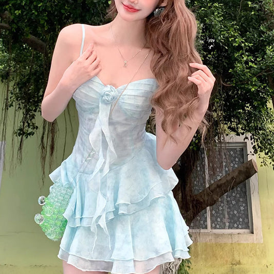 mvrsgreen unique hoco dresses Ice Extract Sea Salt Pure Desire Sweet Waist Holiday Style Sling Dress Women's Trendy Summer Irregular Niche Skirt