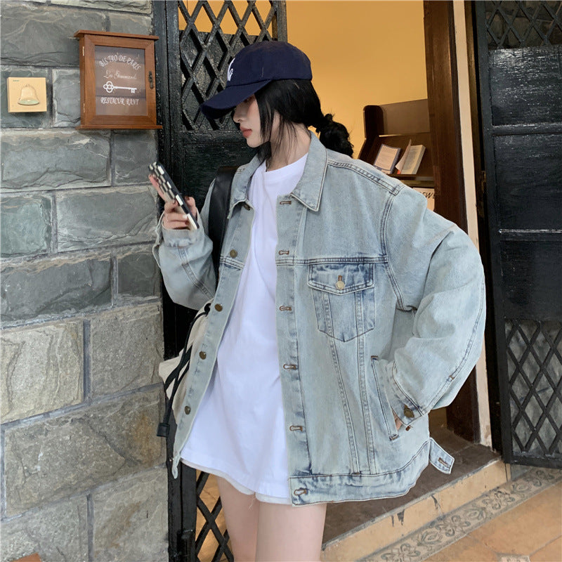 mvrsgreen boy outfits Lazy Style Denim Coat for Women Spring and Autumn New Retro Western Style Simple Loose All-Match Light Blue Top Fashion