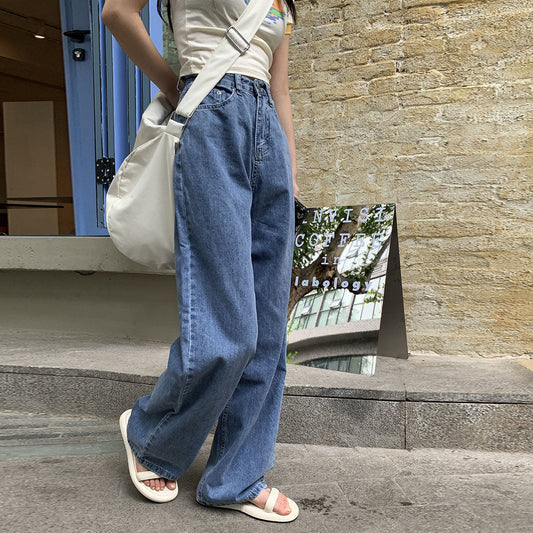 mvrsgreen 90s streetwear High Waist Straight Jeans Women's Summer Korean Style Ins Retro Versatile Casual Loose Wide Leg Mop Long Pants Fashion