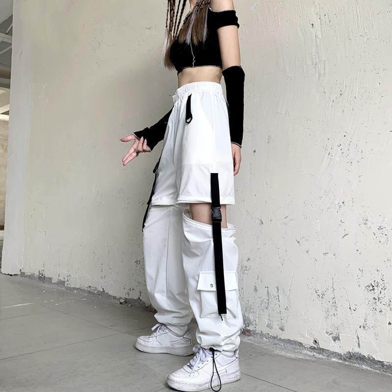 mvrsgreen acubi Detachable White Overalls Women's Spring and Autumn Ankle-Tied Pants  New Dance Design High Street Casual Pants