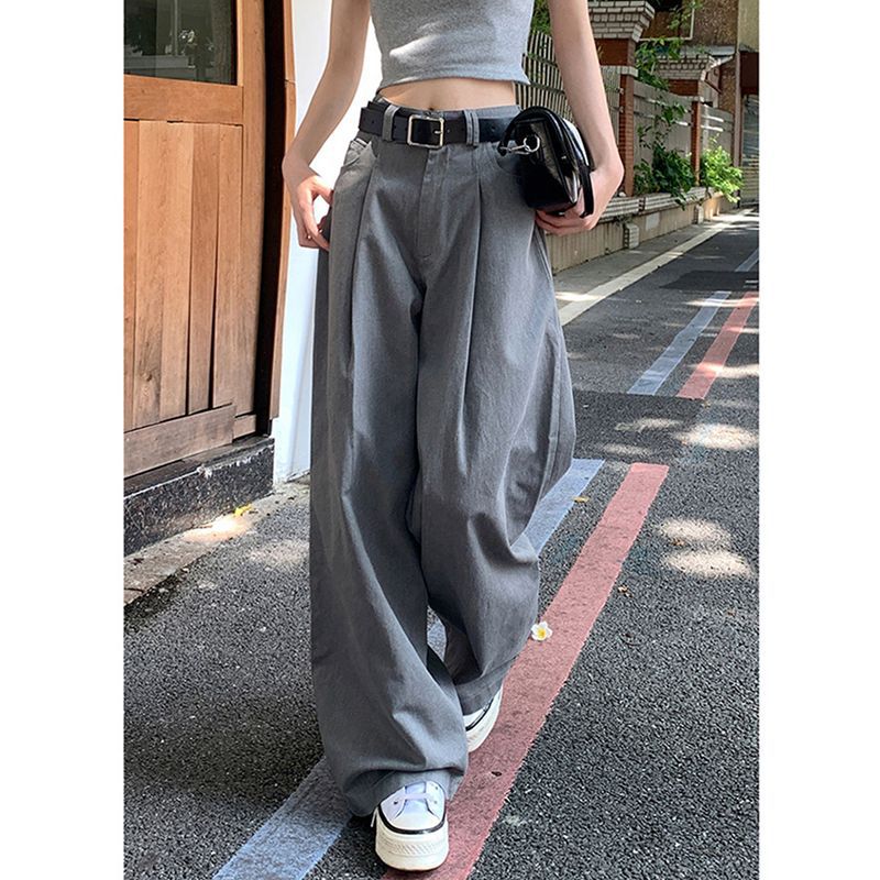 mvrsgreen classy outfits men Maillard High Waist Jeans Women's Autumn New Gray Suit Pants Design Versatile Loose Slimming Wide Leg Pants