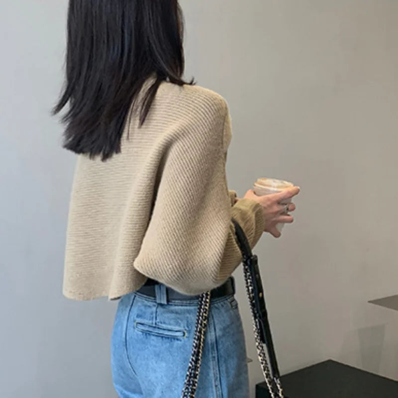 mvrsgreen - Short Pullovers Sweaters Autumn Winter Streetwear Knitted Sweater Women's Long Sleeve Cross Irregular Solid Y2K Tops 22933