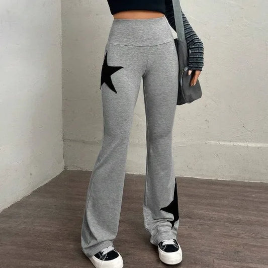 mvrsgreen Y2k Star Print Flare Leg Sweatpants Women High Waist Slim Fitness Leggings 2024 Summer Sports Bottom Elastic Trousers