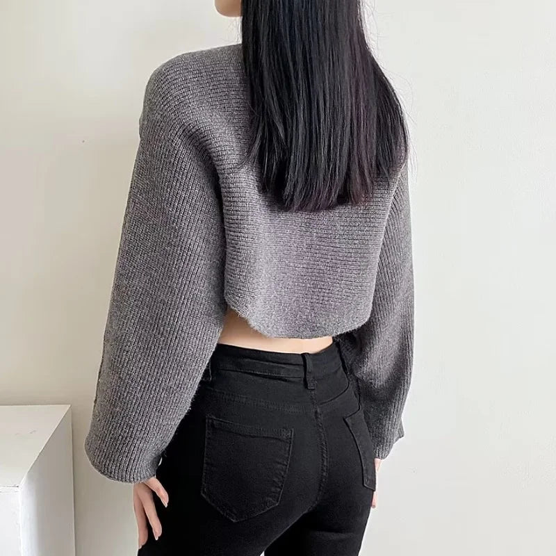 mvrsgreen - Short Pullovers Sweaters Autumn Winter Streetwear Knitted Sweater Women's Long Sleeve Cross Irregular Solid Y2K Tops 22933