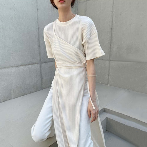 mvrsgreen alt black girl going out?classic style women edgy style church outfit brunch outfit cute spring outfitsChic Korean Pleated Dress Woman Summer Beige Solid Short-sleeve Irregular Long Dresses Woman Clothing O-neck Runway Dress