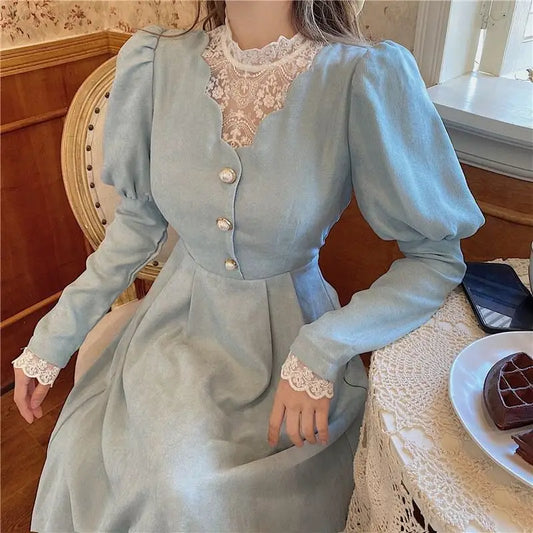 mvrsgreen French Palace Style Dresses Lace Spliced Fairy Long Dress Spring Autumn New Ladies Temperament Fashionable Clothes