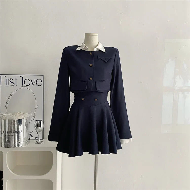 mvrsgreen Woman Preppy Style Mini Dress 3 Piece Set Korean Elegant White Shirt + Short Blazers Coat Outfits Spring Fashion Y2K Uniform