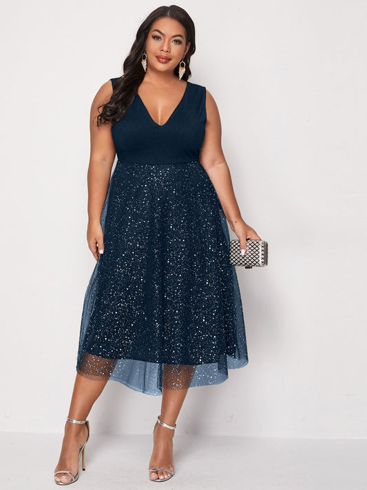 mvrsgreen Plus Size 4XL Dress for Women Blue Elegant Midi Curvy Chiffon Clothing Summer Autumn Ladies Cocktail Evening Party Dresses