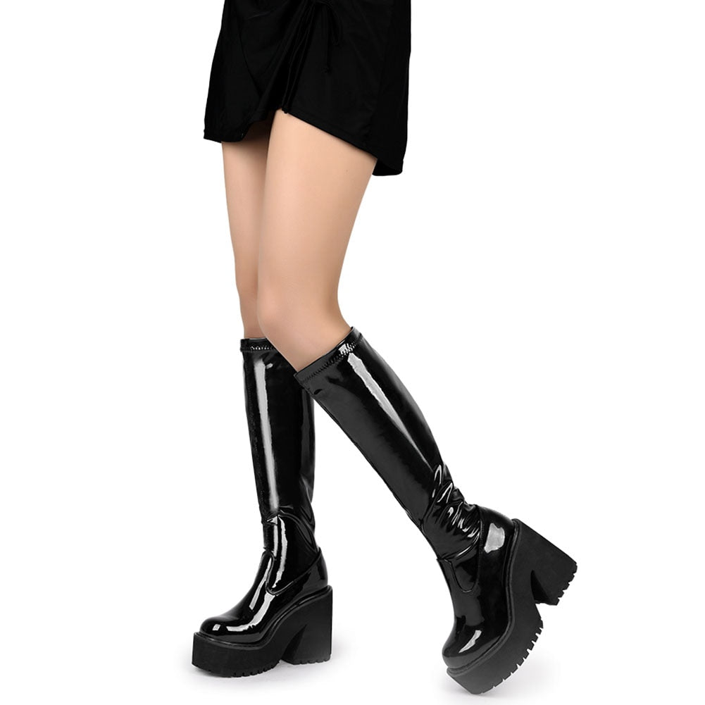 mvrsgreen Platform High Heeled Women Knee-high Boots Gothic Style Street New Winter Great Quality Cool Women Shoes Boots