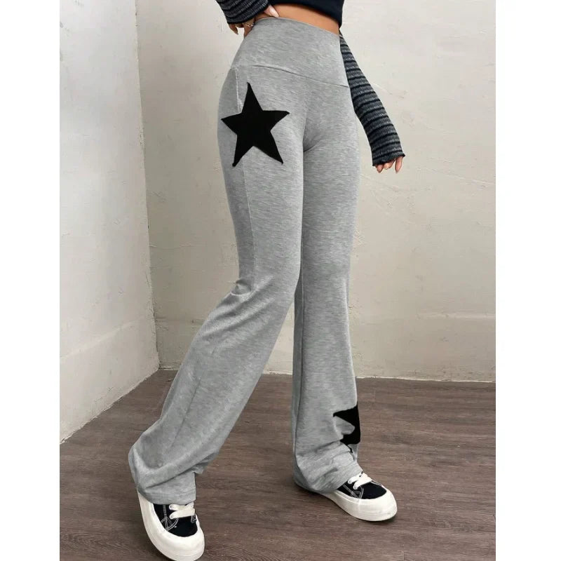 mvrsgreen Y2k Star Print Flare Leg Sweatpants Women High Waist Slim Fitness Leggings 2024 Summer Sports Bottom Elastic Trousers