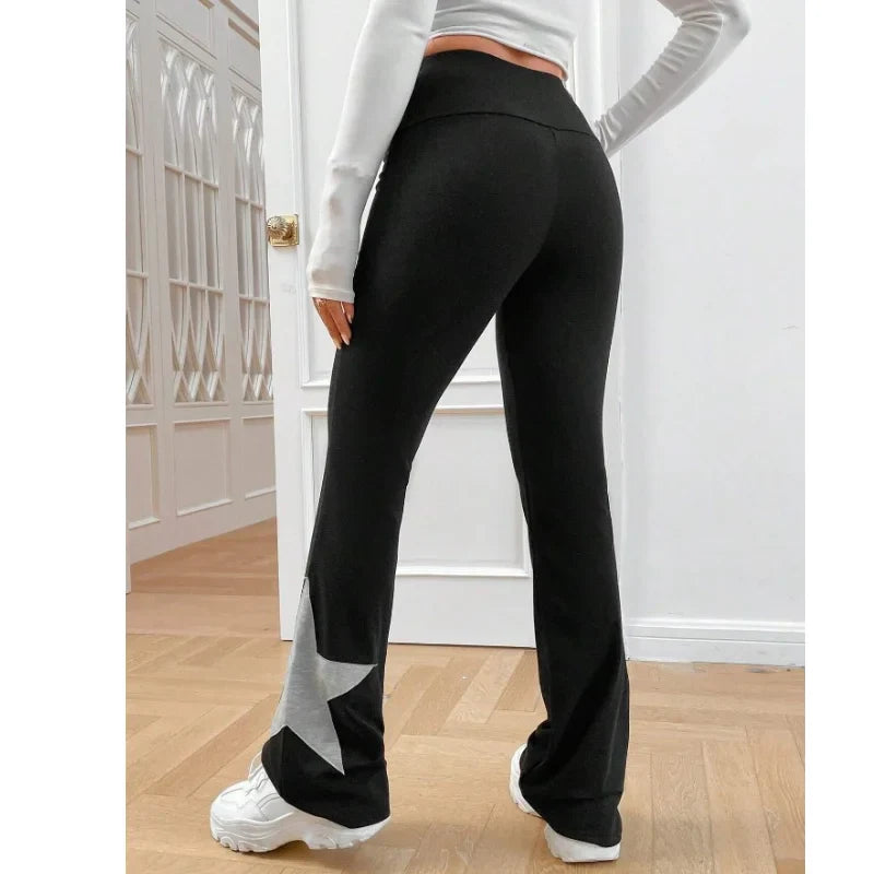 mvrsgreen Y2k Star Print Flare Leg Sweatpants Women High Waist Slim Fitness Leggings 2024 Summer Sports Bottom Elastic Trousers