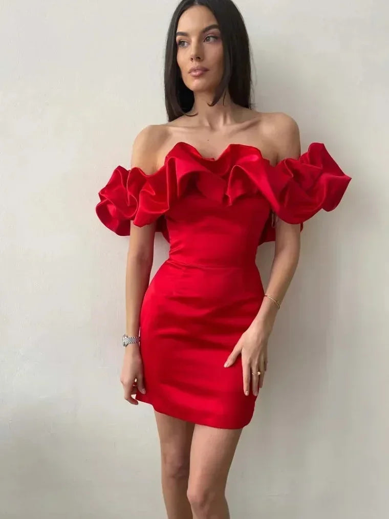 mvrsgreen  Spring Women Ruffles Slash Neck Bodycon Package Hip Party Dress Sexy Streetwear Backless Strapless Mini Evening Dresses Y2K