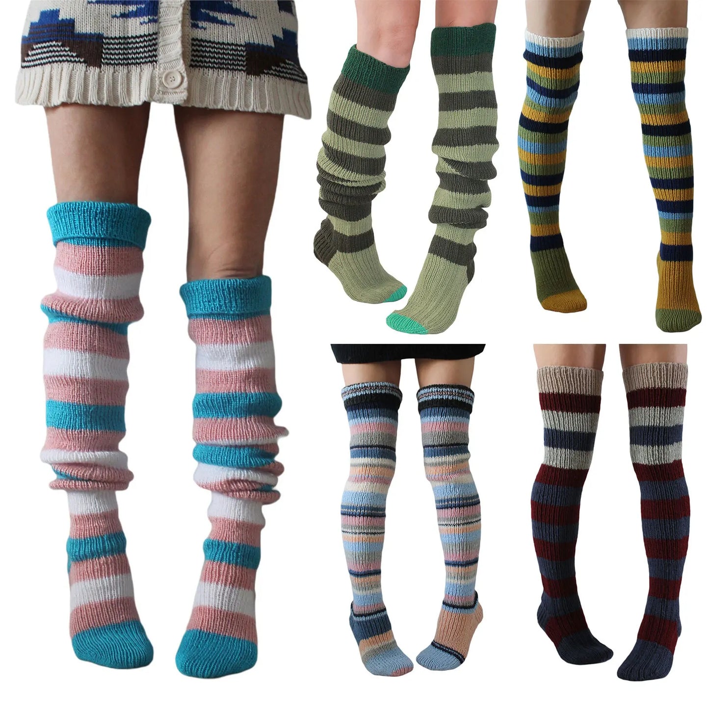 mvrsgreen Women's Wool Knee Socks Leg Warmers Fashion Y2K Leggings Striped Long Knee Knitted Stacked Socks Women Winter Accessories