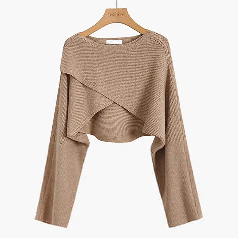 mvrsgreen - Short Pullovers Sweaters Autumn Winter Streetwear Knitted Sweater Women's Long Sleeve Cross Irregular Solid Y2K Tops 22933