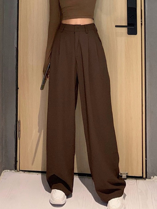 mvrsgreen Retro Solid Color Wild Straight Wide Leg Pants Female Spring New Korean Fashion High Waist Casual Long Pants