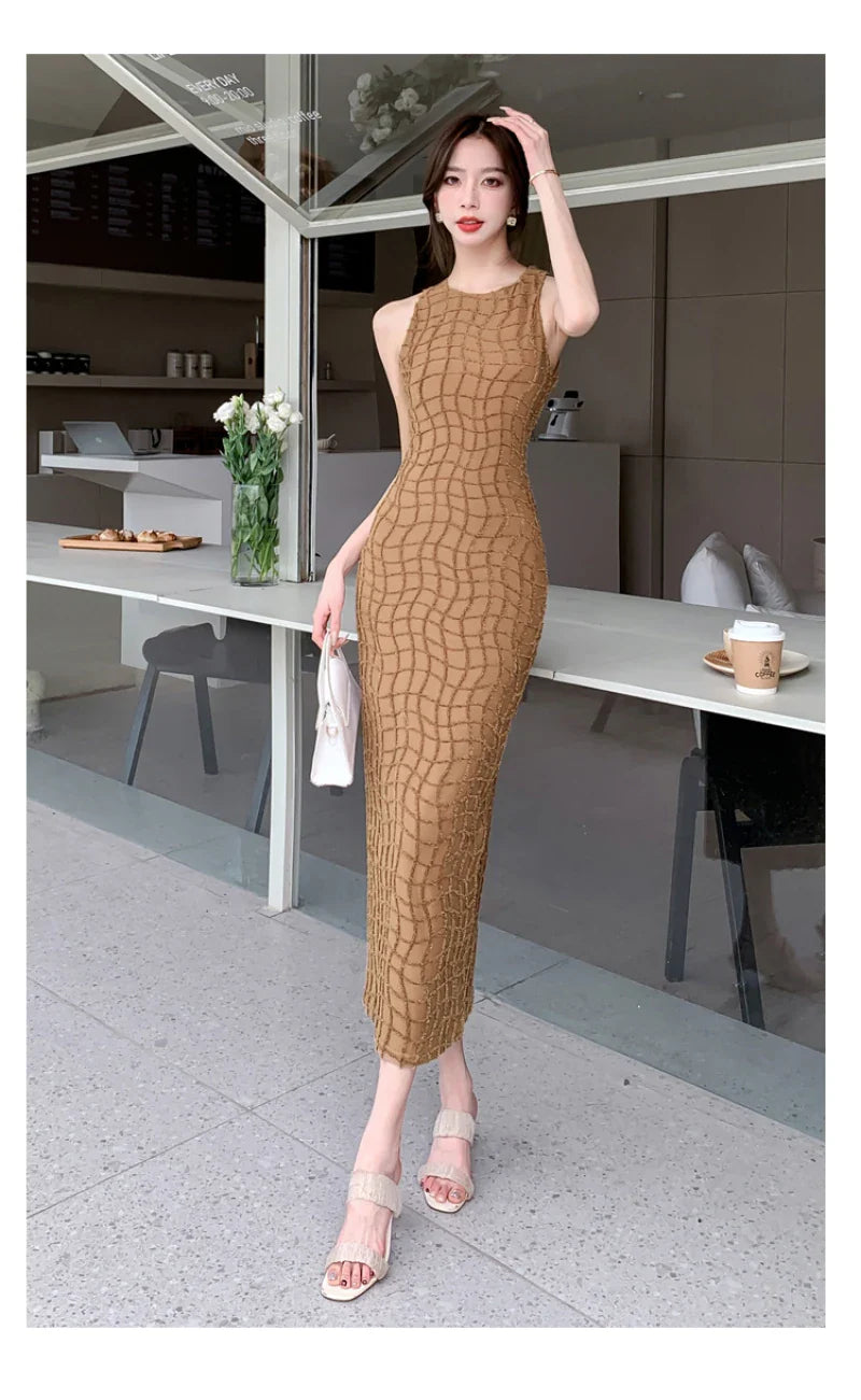 mvrsgreen  Summer New Elegant Party Bodycon Beautiful Long Dresses for Women Sleeveless High Waist Slim Split Sundress Female Clothing