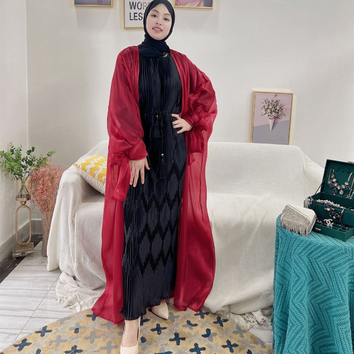 lovwvol Summer Eid Djellaba Abaya Dubai Shiny Soft Puff Sleeves Muslim Dress Silky Abaya Dubai Turkey Muslim Dress Islam Abayas WY800