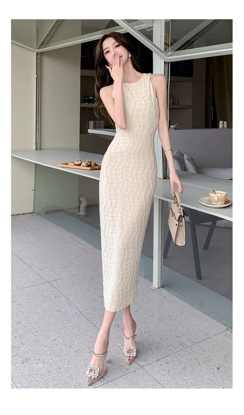 mvrsgreen  Summer New Elegant Party Bodycon Beautiful Long Dresses for Women Sleeveless High Waist Slim Split Sundress Female Clothing