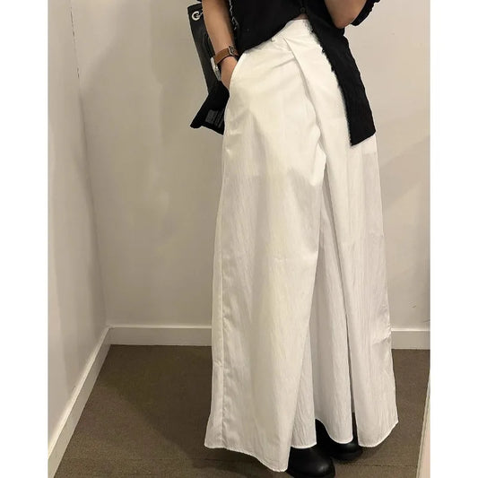 mvrsgreen Korean Retro Pleated Loose Casual A-line Skirt Women Summer New High Waist Solid Color All Match Mid-length Skirt