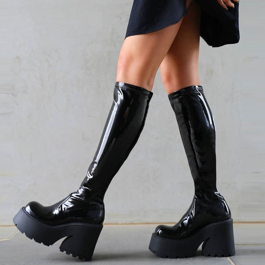 mvrsgreen Platform High Heeled Women Knee-high Boots Gothic Style Street New Winter Great Quality Cool Women Shoes Boots