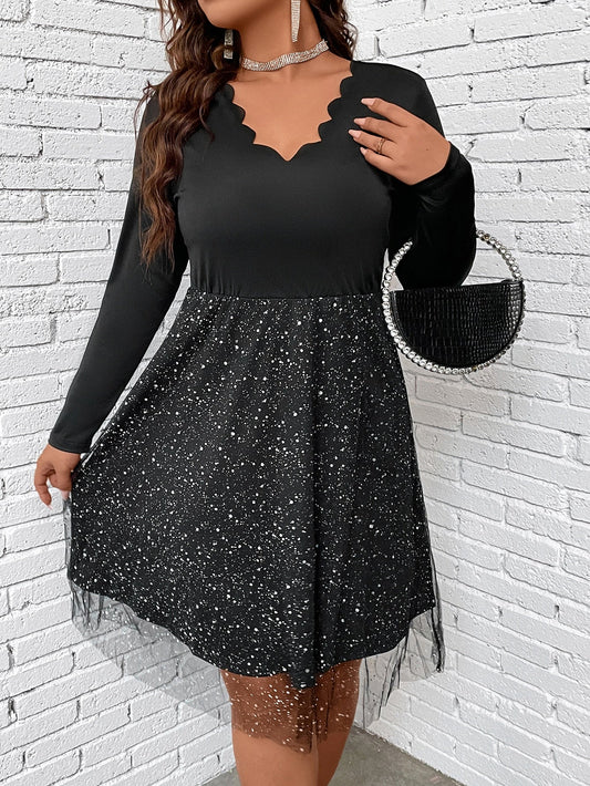 mvrsgreen Pink Elegant Plus Size Dress for Women 4XL Autumn Black Curvy Mesh Long Sleeve Clothing Prom Evening Party Large Dresses