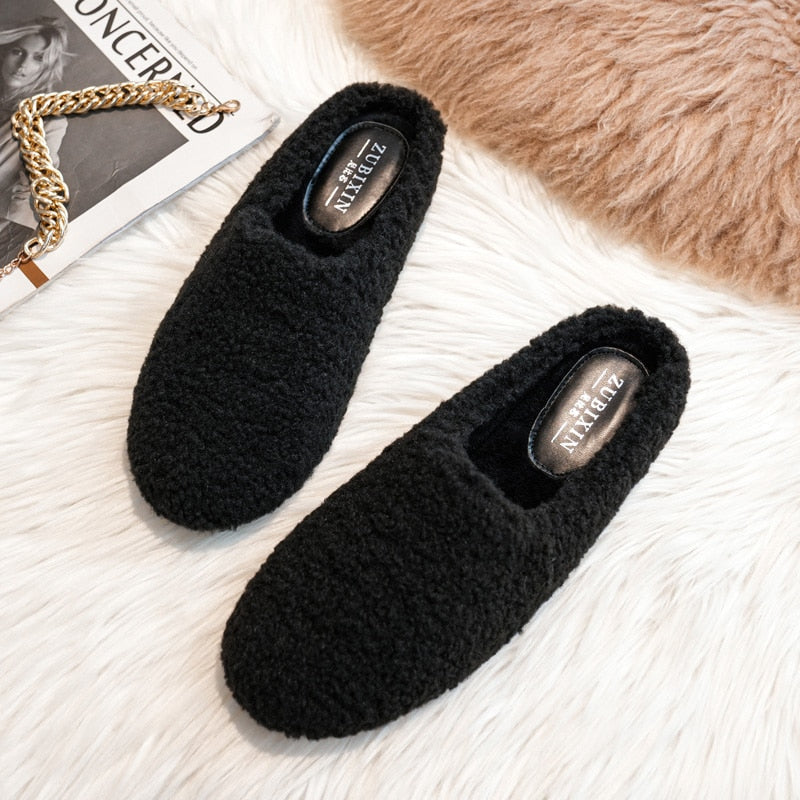 mvrsgreen Winter Luxury Lambwool Moccasins Femme Cotton Shoes New Women Warm Plush Loafers Curly Sheep Fur Flats Woman Shoes Slippers