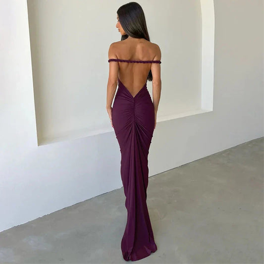 mvrsgreen Twist Halter Neck Backless Long Dresses For Women Elegant Sexy Party Maxi Dress Purple Black Green Summer  Y2K