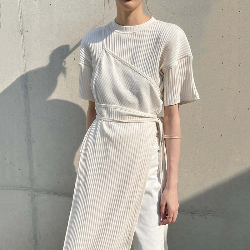 mvrsgreen alt black girl going out?classic style women edgy style church outfit brunch outfit cute spring outfitsChic Korean Pleated Dress Woman Summer Beige Solid Short-sleeve Irregular Long Dresses Woman Clothing O-neck Runway Dress